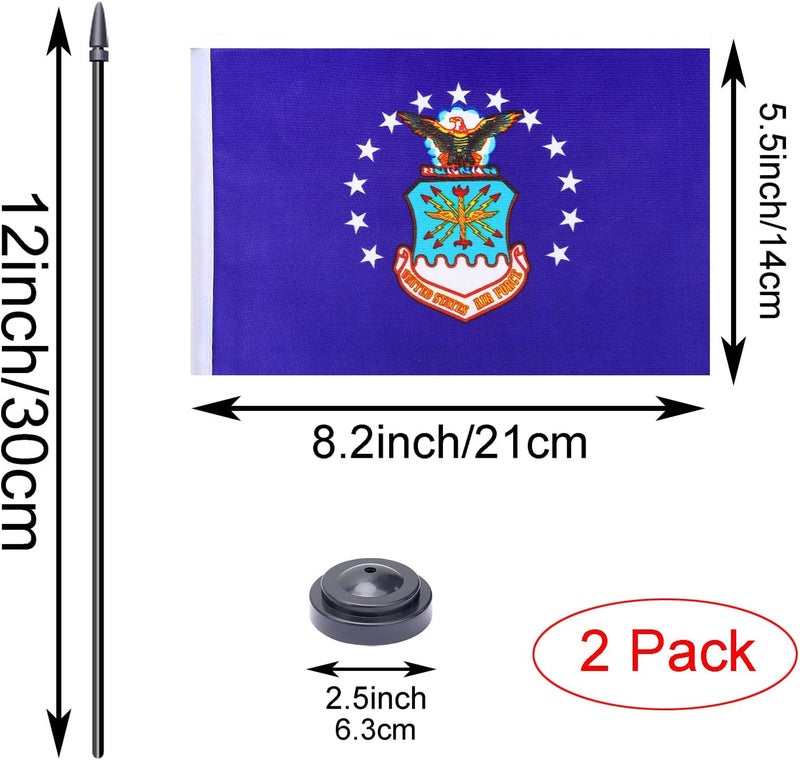 WXTWK 2 Pack USA Air Force Flag Air Force Deluxe Desk Flag Set - Mini Small US Military Table Office Flags with Black 12" Solid Pole Stand Base July 4th Veteran Party Memorial Day Decorations - Image 2